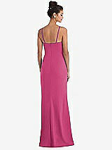 Rear View Thumbnail - Tea Rose Notch Crepe Trumpet Gown with Front Slit