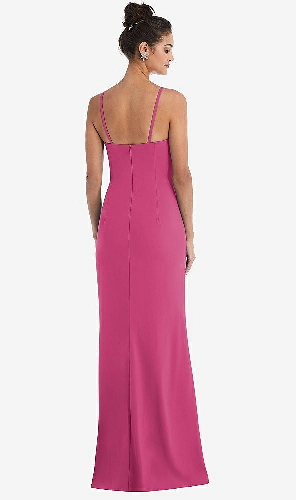 Back View - Tea Rose Notch Crepe Trumpet Gown with Front Slit