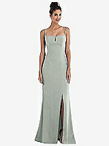 Front View Thumbnail - Willow Green Notch Crepe Trumpet Gown with Front Slit