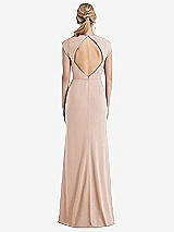 Rear View Thumbnail - Cameo Cap Sleeve Open-Back Trumpet Gown with Front Slit