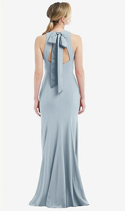 Cutout Open-back Halter Maxi Bridesmaid Dress With Scarf Tie In