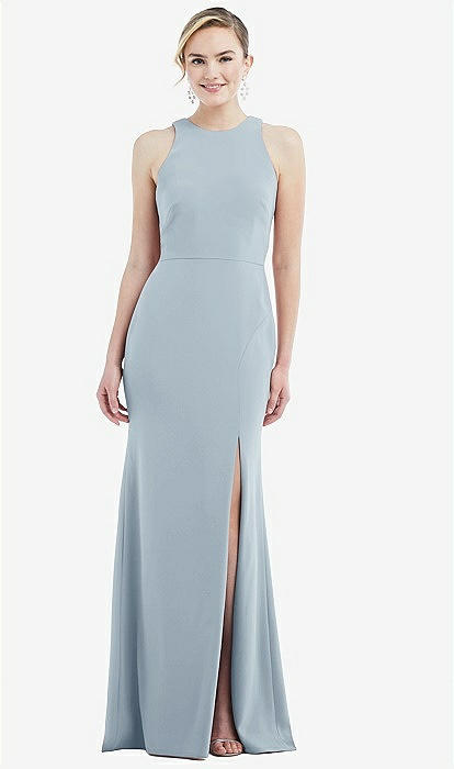 Cutout Open-back Halter Maxi Bridesmaid Dress With Scarf Tie In