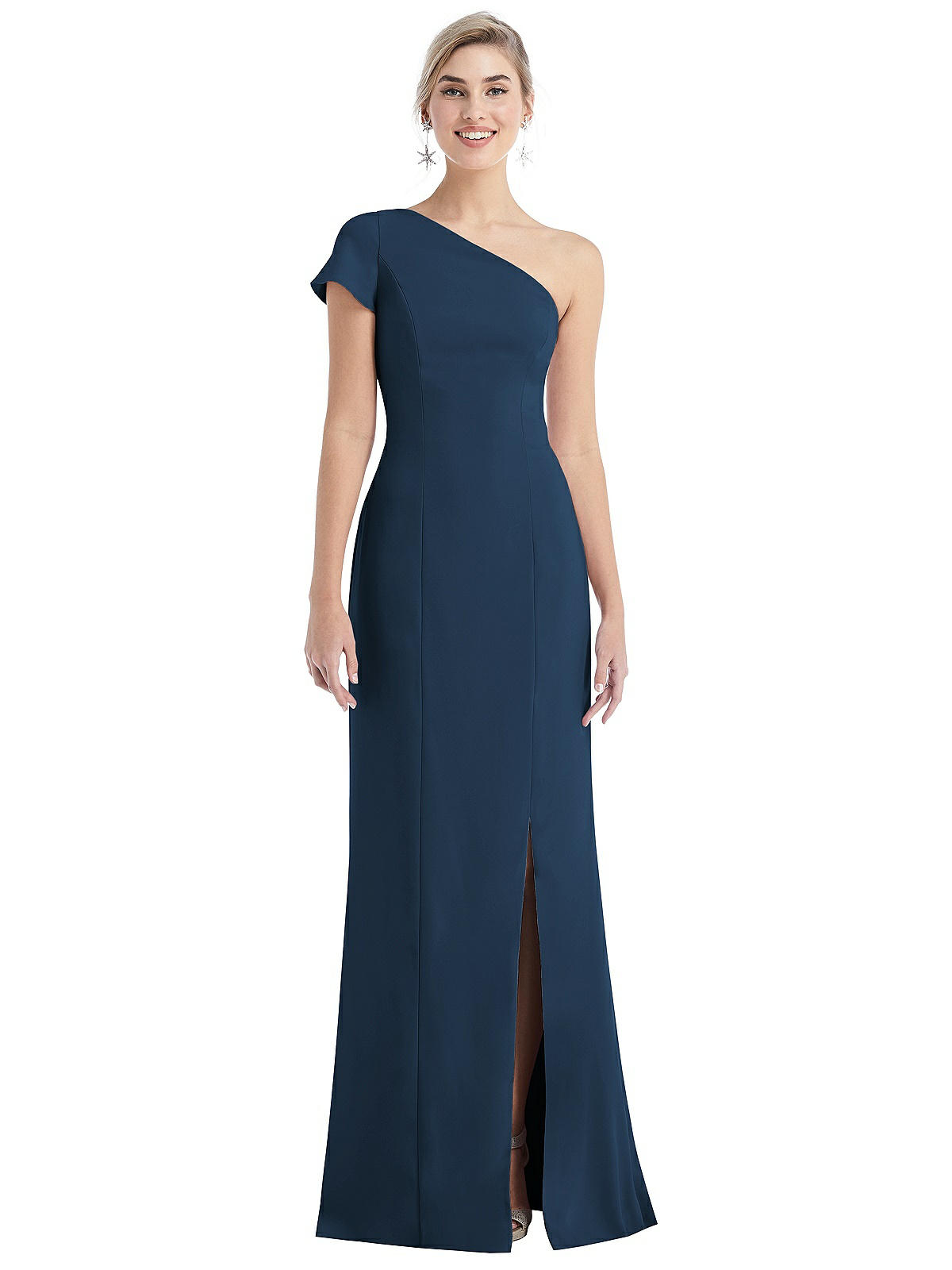 Off-the-shoulder Ruffle Neck Satin Trumpet Bridesmaid Dress In