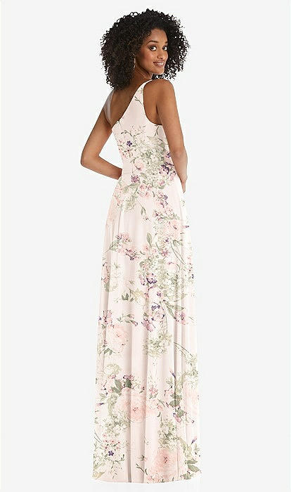 One-shoulder Chiffon Maxi Bridesmaid Dress With Shirred Front Slit