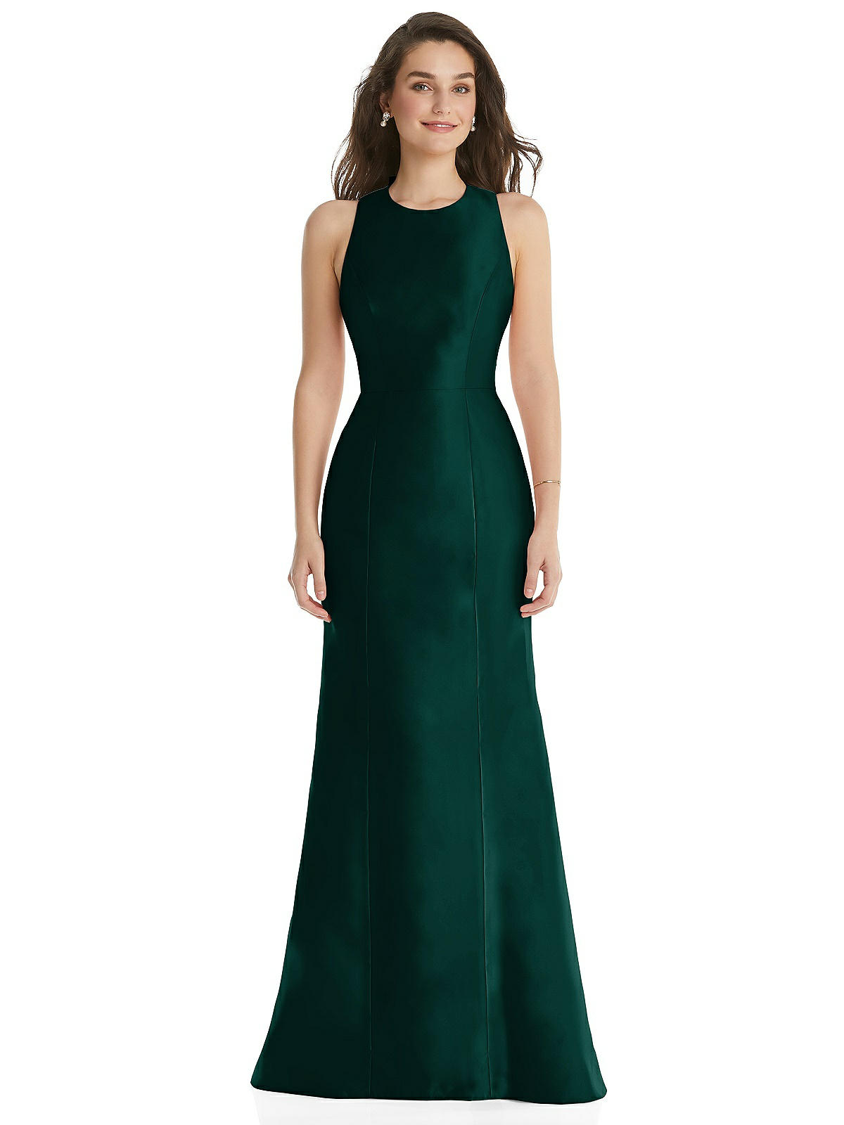 Jewel Neck Bowed Open-Back Trumpet Dress