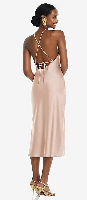 Diamond Halter Bias Midi Slip Dress with Convertible Straps by Lovely  Bridesmaid LB040