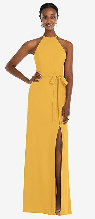 Mustard yellow shop halter dress