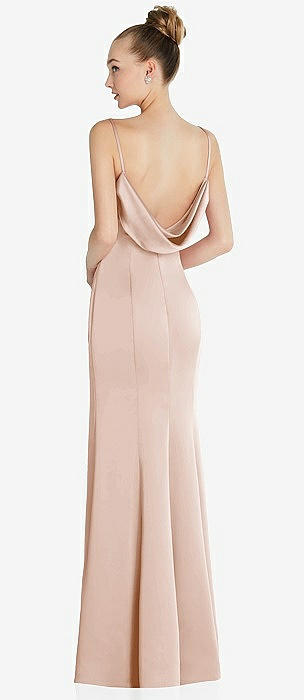 Cowl-Neck Wide Strap Crepe Trumpet Gown with Front Slit