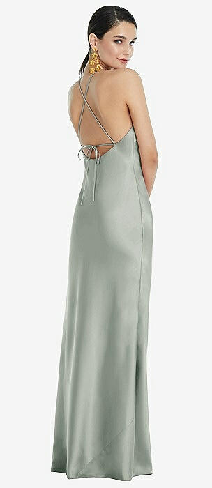 Dessy Group Diamond Halter Bias Maxi Slip Dress with Convertible Straps -  LB041 Bridesmaid Dress