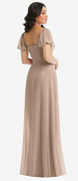 Nude Off-The-Shoulder Bridesmaid Dresses