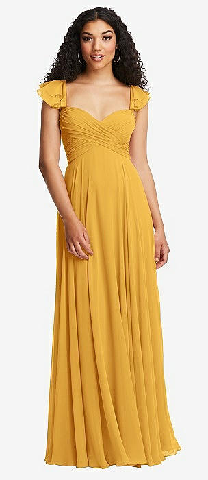 Flutter Sleeve Draped Wrap Stretch Maxi Dress