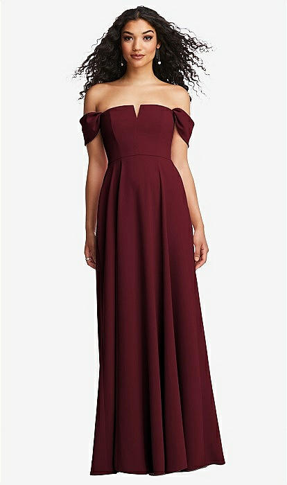 Off-the-shoulder Pleated Cap Sleeve A-line Maxi Bridesmaid Dress