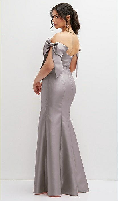 Off-the-shoulder Bow Satin Corset Bridesmaid Dress With Fit And