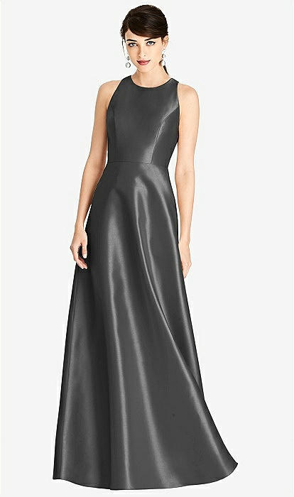 Sleeveless Open-back Satin A-line Bridesmaid Dress In Pewter | The