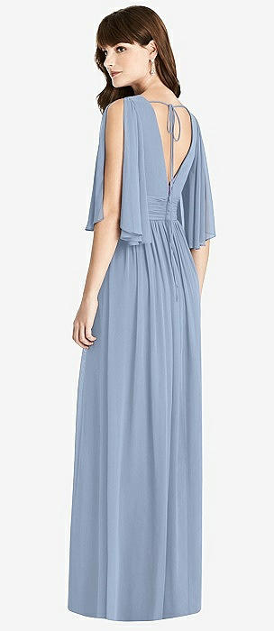 Split Sleeve Backless Chiffon Maxi Dress