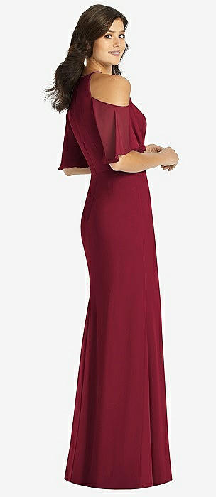 Cold shoulder outlet burgundy bridesmaid dress