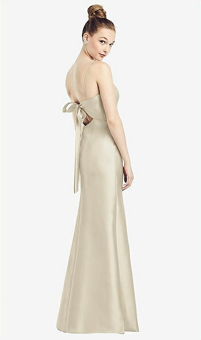 Open-back Bow Tie Satin Trumpet Bridesmaid Dress In Champagne