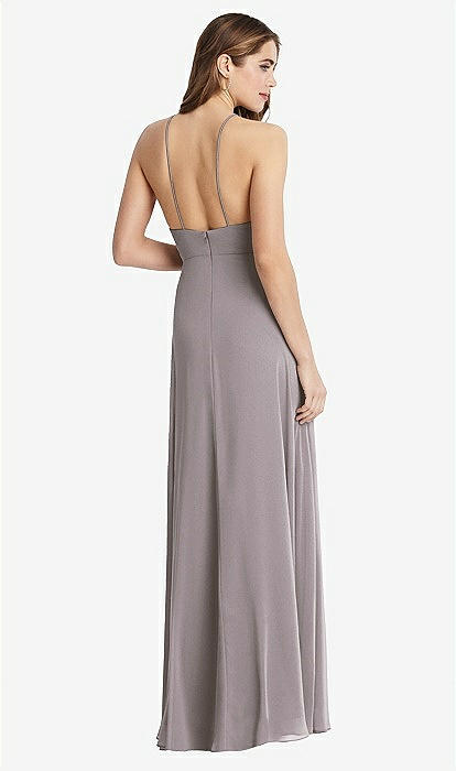 High Neck Chiffon Maxi Bridesmaid Dress With Front Slit - Lela In