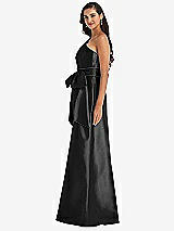 One-shoulder Bow-waist Maxi Bridesmaid Dress With Pockets In Black