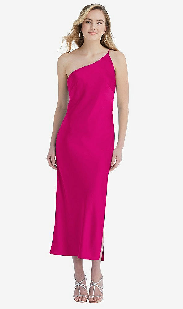 One Shoulder Asymmetrical Midi Slip Bridesmaid Dress In Think Pink The Dessy Group 