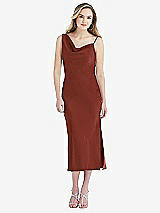 Front View Thumbnail - Auburn Moon Asymmetrical One-Shoulder Cowl Midi Slip Dress