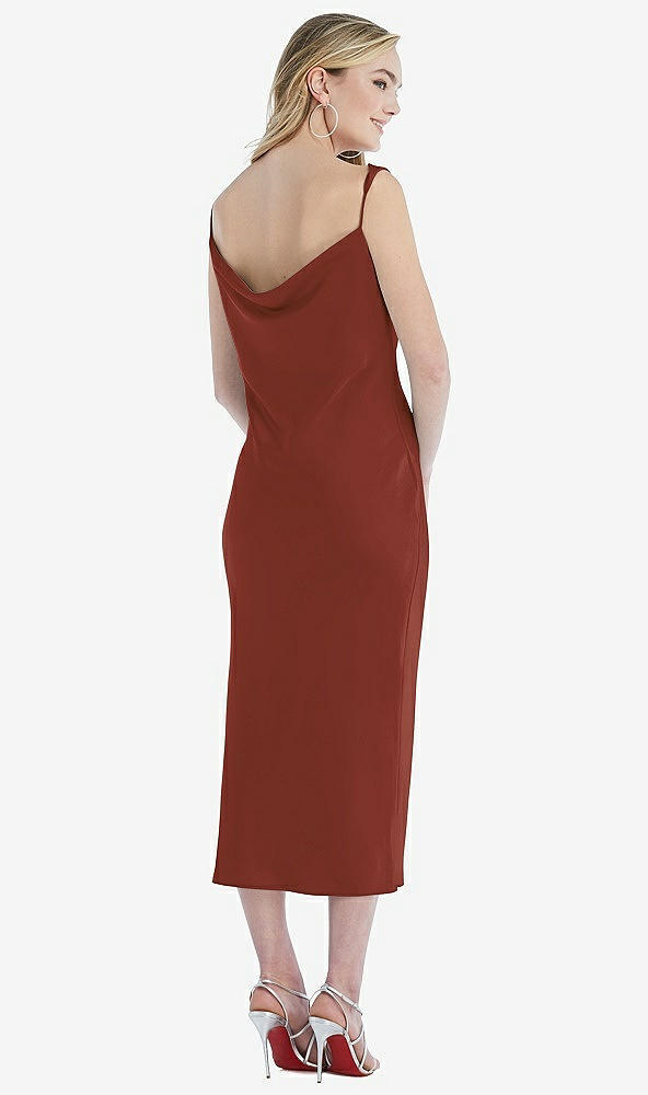 Back View - Auburn Moon Asymmetrical One-Shoulder Cowl Midi Slip Dress