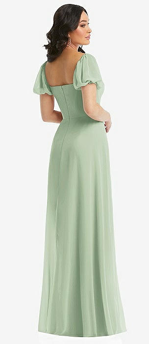 Flutter Sleeve Scoop Open-Back Chiffon Maxi Dress