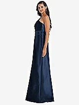| With Navy Satin Midnight & Pockets The One-shoulder Maxi Dessy In Draped Group Dress Navy Bridesmaid Midnight