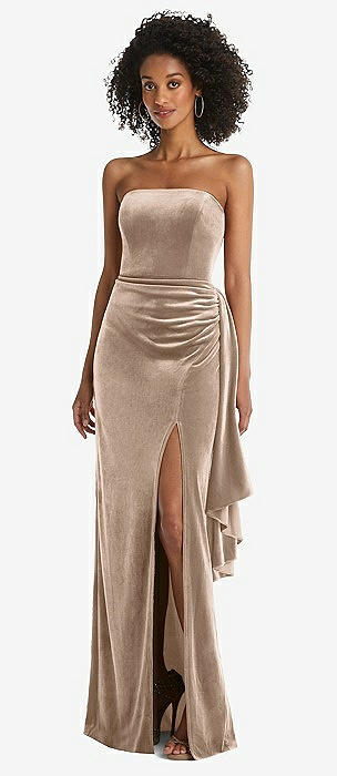 Betsy & adam shop strapless velvet slit gown