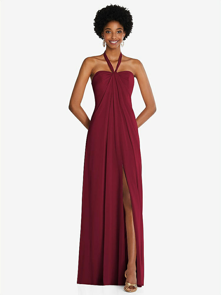 One Shoulder Assymetrical Draped Bodice Bridesmaid Dress In Burgundy