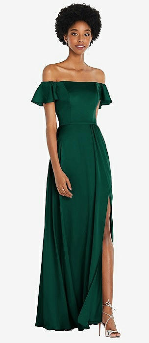 Green dress off shoulder sale