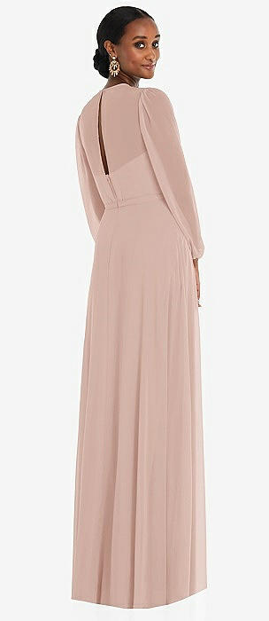 Strapless Chiffon Maxi Dress with Puff Sleeve Blouson Overlay