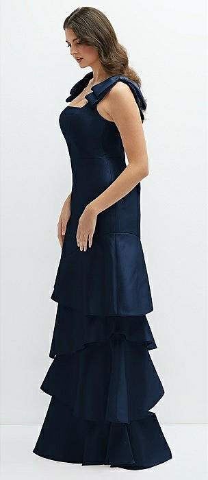 DESSY COLLECTION Cap Sleeve Blouson Faux Wrap Dress Midnight Navy