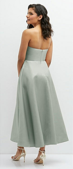 Slim Spaghetti Strap Chiffon Bridesmaid Dress With Front Slit In Willow  Green