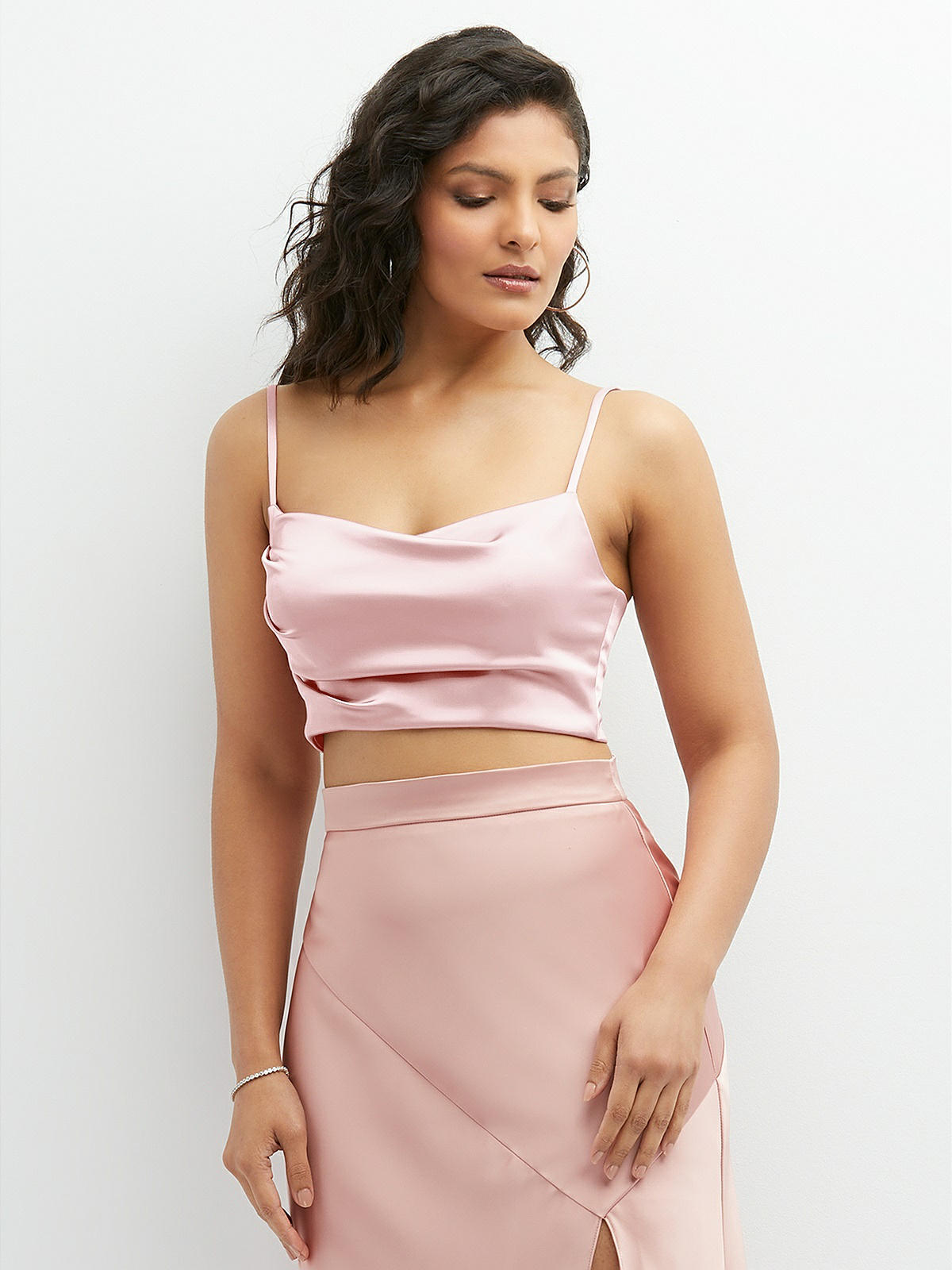Satin Mix-and-match Draped Midriff Top In Ballet Pink | The Dessy Group | Strickkleider