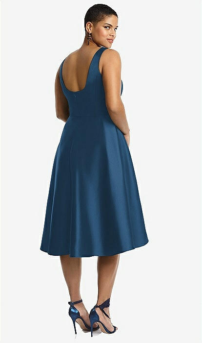 | Satin Cocktail Low Blue Bridesmaid In Dress Neck High The Bateau Dusk Group Dessy