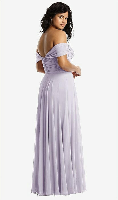 Off-the-shoulder Draped Chiffon Maxi Bridesmaid Dress In Moondance | The  Dessy Group