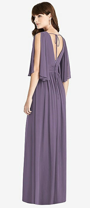 Split Sleeve Backless Chiffon Maxi Dress