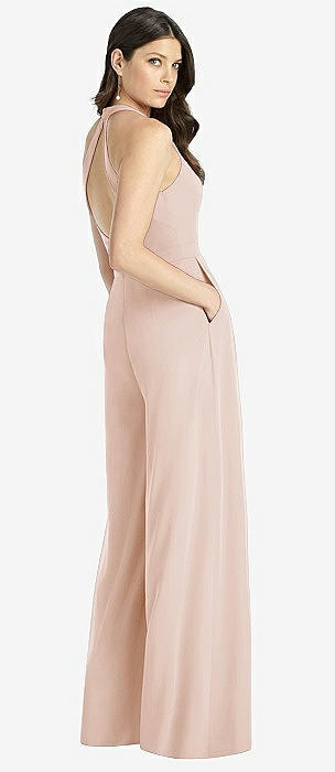 Criss Cross Halter Princess Line Trumpet Gown by Dessy Collection 3093 in  Desert Rose size 10US (12AUS)