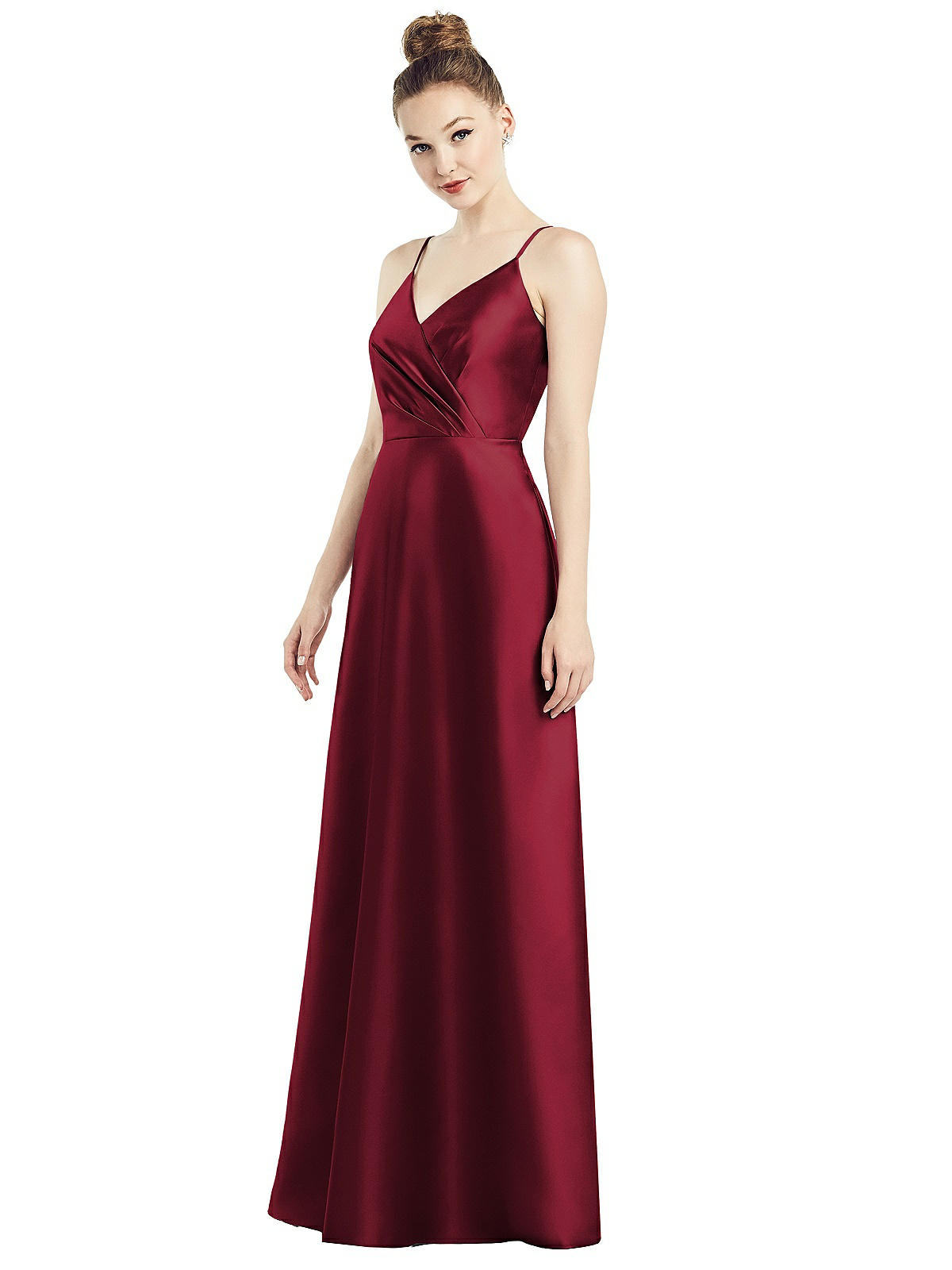 Kelly - long dress in matte satin fabric with plunging neckline and do