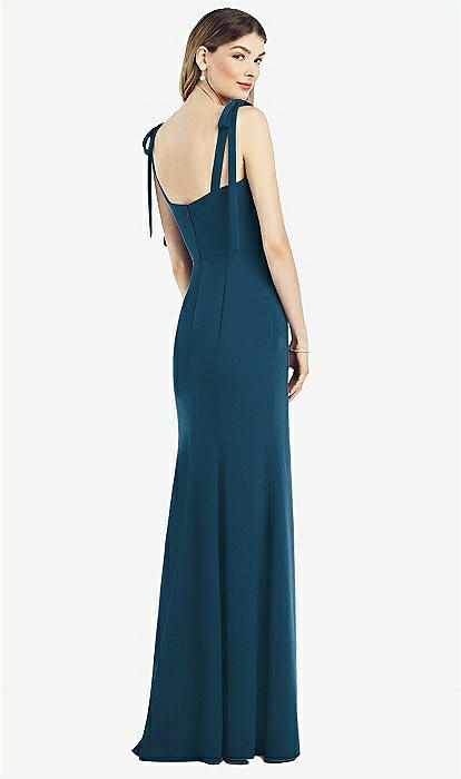Flat Tie-shoulder Crepe Trumpet Bridesmaid Dress With Front Slit In  Atlantic Blue | The Dessy Group
