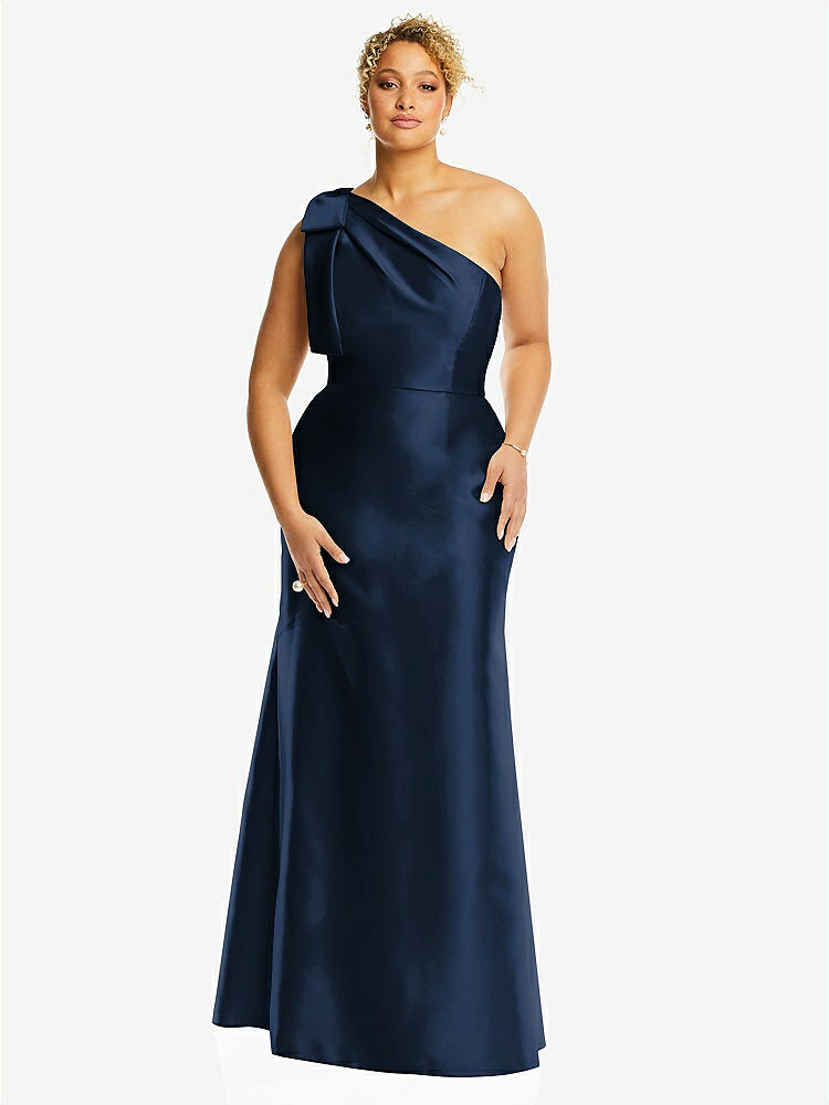 Draped One-shoulder Satin Maxi Bridesmaid Dress With Pockets In Midnight  Navy & Midnight Navy | The Dessy Group