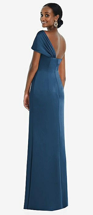 Dessy Dusk Blue One Shoulder Bridesmaid Dresses