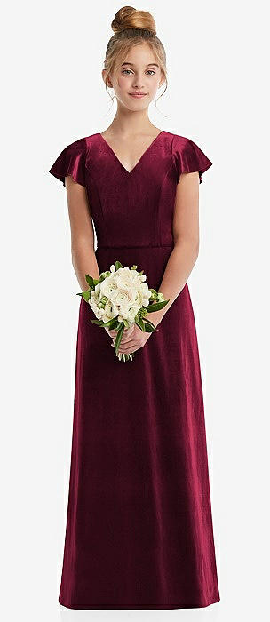 Junior burgundy sale bridesmaid dress