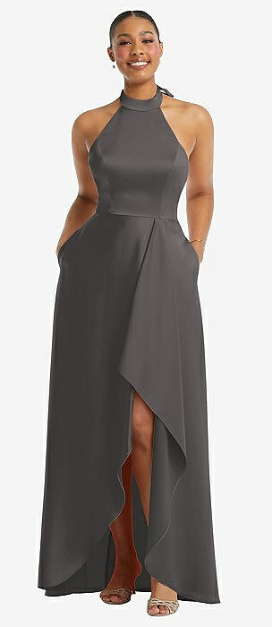 Gray chiffon halter neck on sale dress