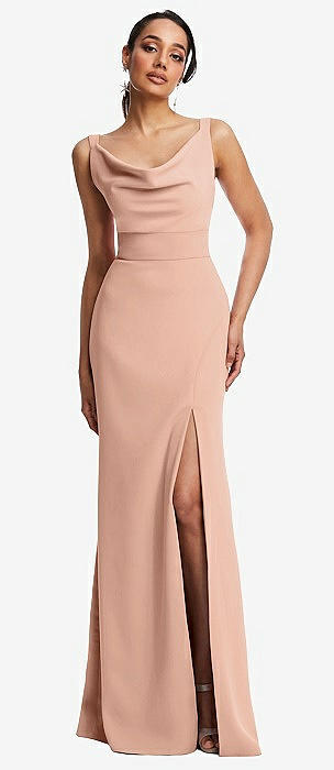 Pale Peach Front Slit Bridesmaid Dresses