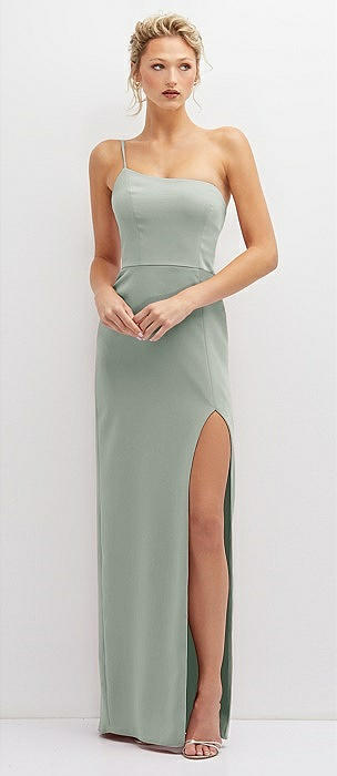 Sleek Strapless Crepe Column Dress with Cut-Away Slit