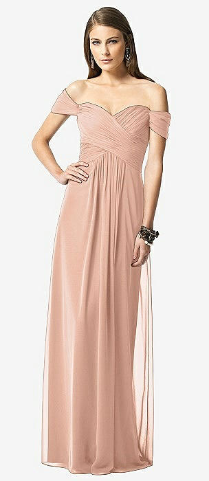 Off shoulder store peach gown