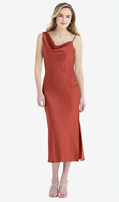 Draped One-shoulder Convertible Midi Slip Bridesmaid Dress In