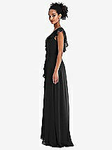 Side View Thumbnail - Black Ruffle-Trimmed V-Back Chiffon Maxi Dress